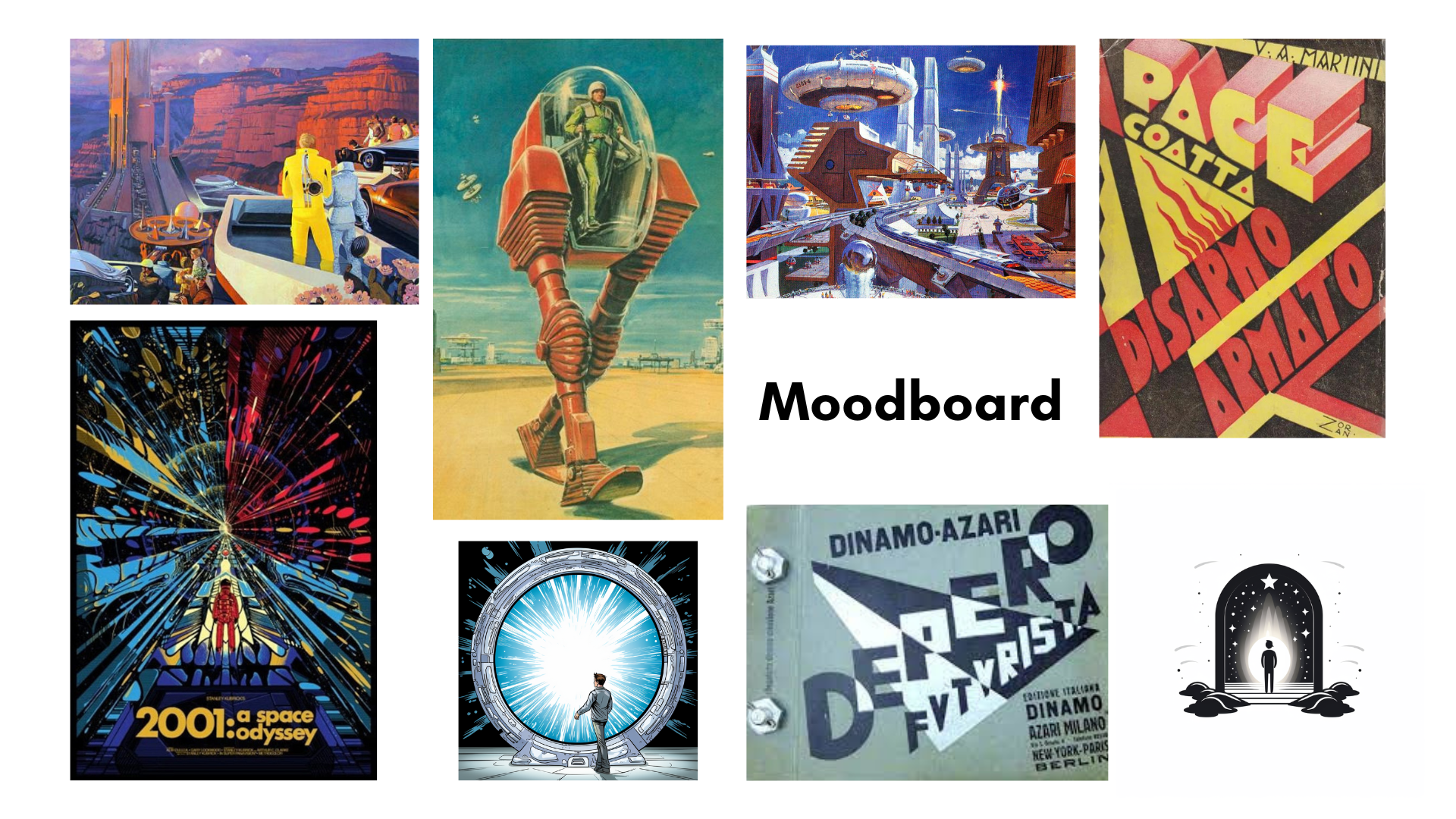 Retro-futuristic moodboard with sci-fi elements