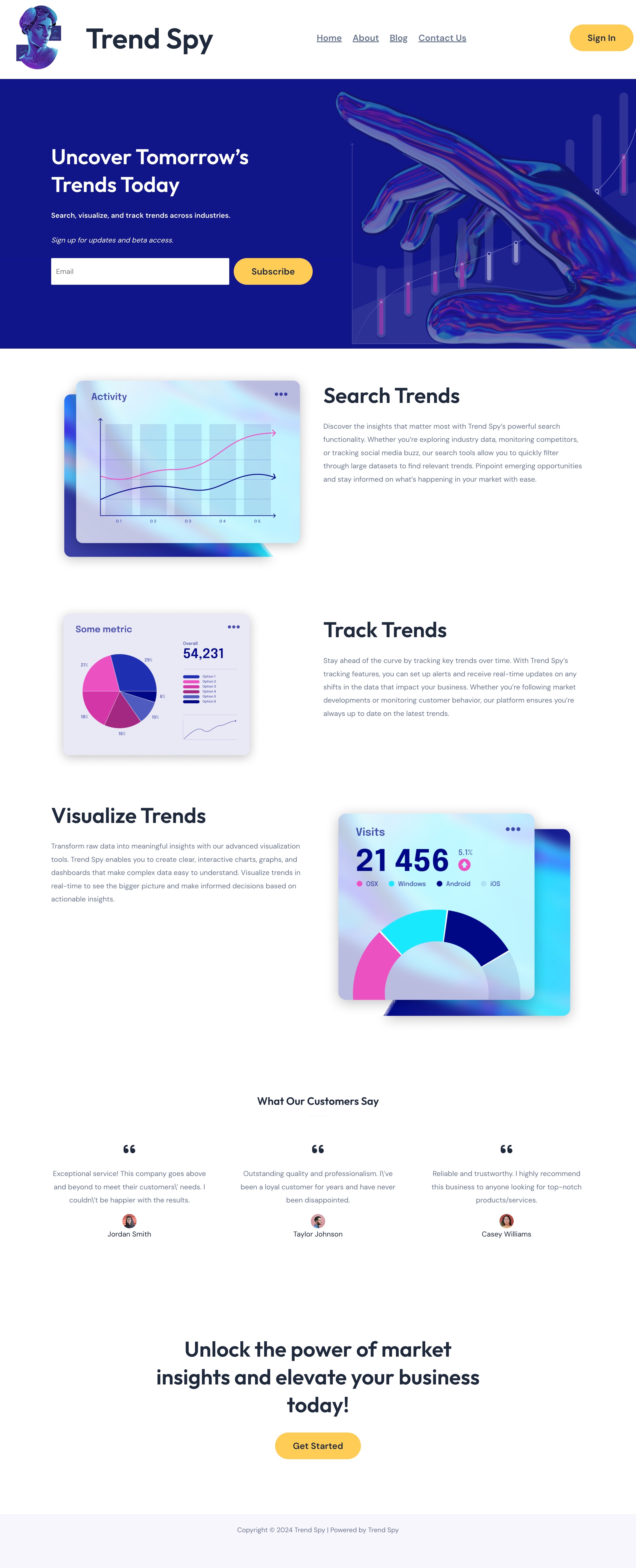 Previous landing page design