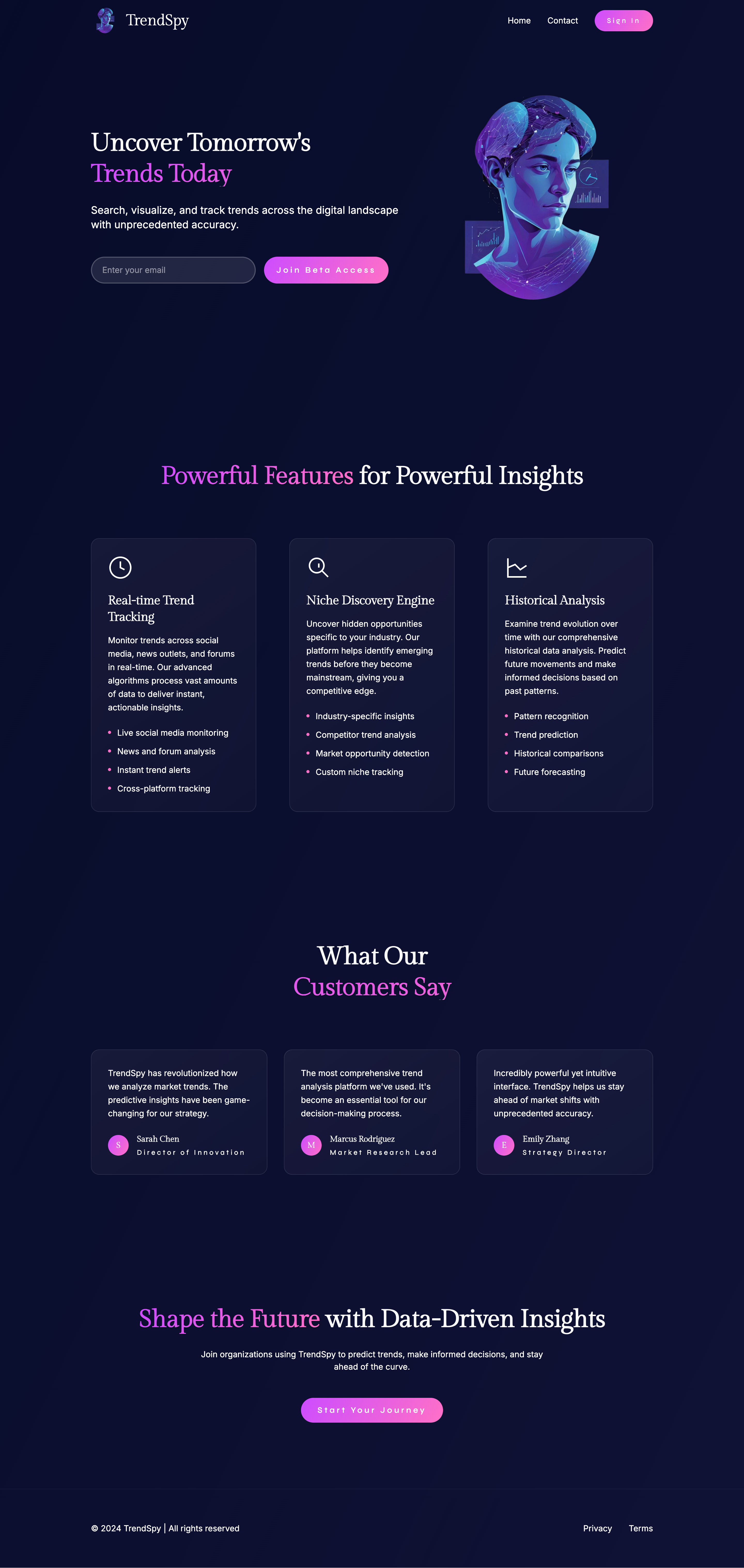 Optimized landing page design