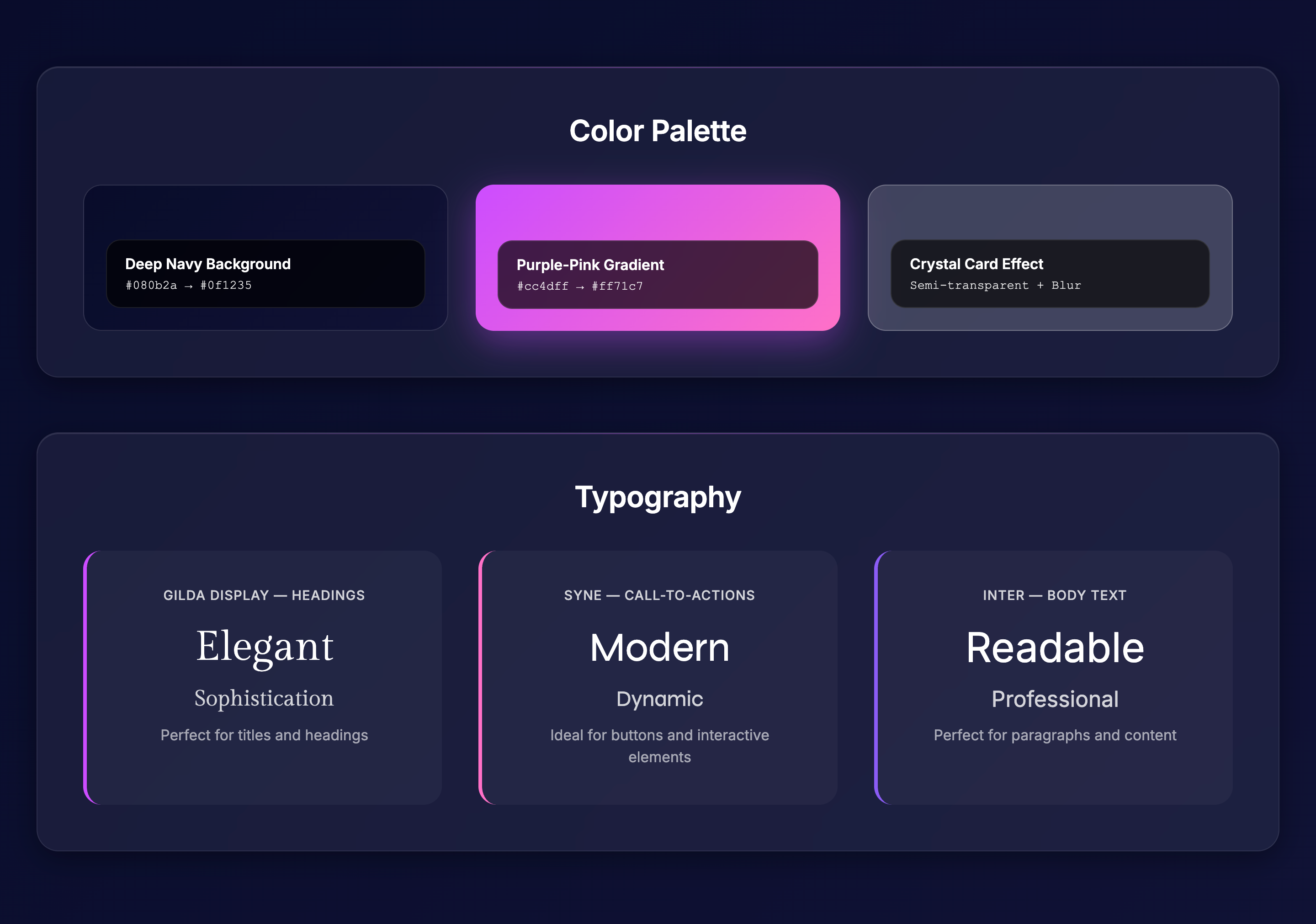 TrendSpy visual design system and color palette