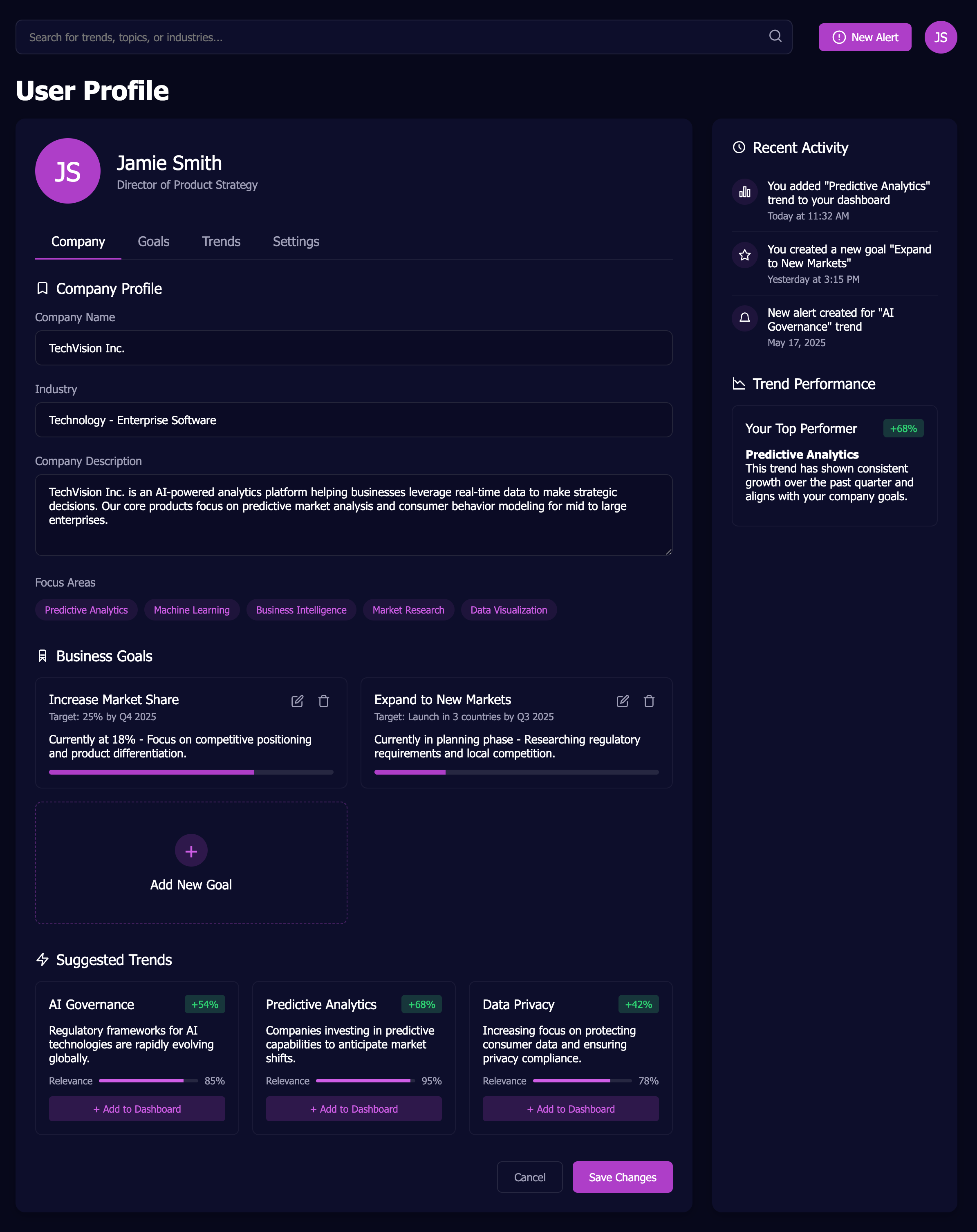 User Profile High-Fidelity Prototype